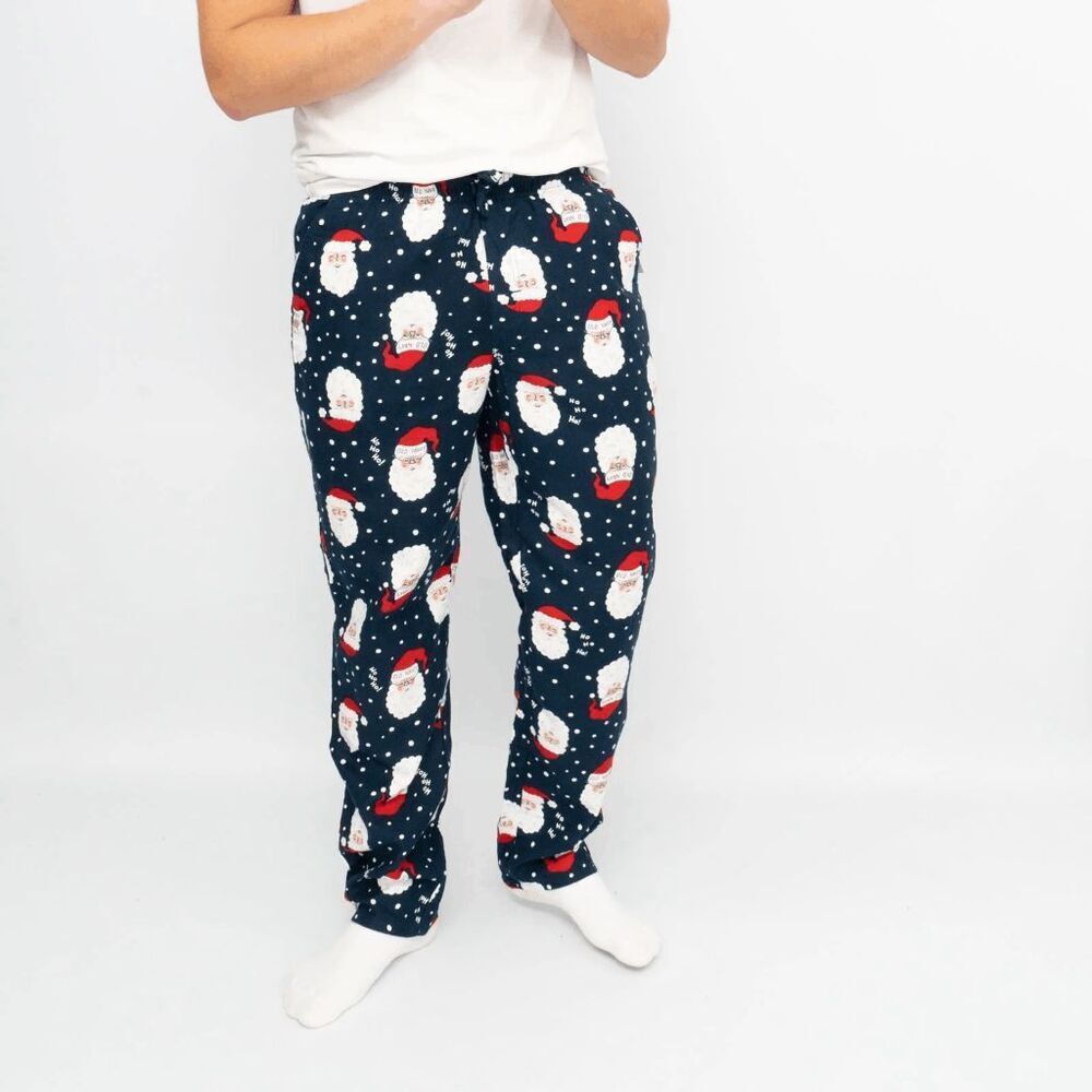 Old Navy Christmas Flannel PJ Pajama Pants Mens Sz S Blue Santa Claus Drawstring